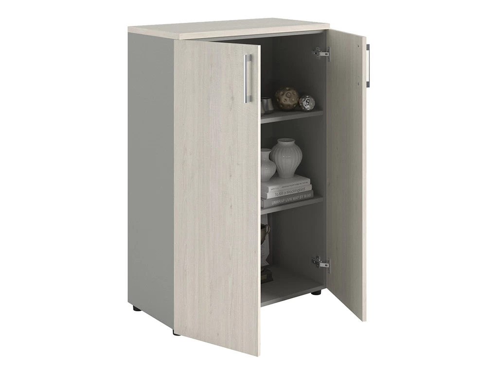 Шкаф офисный Практик NW 1280 закрытый белое дерево/серый